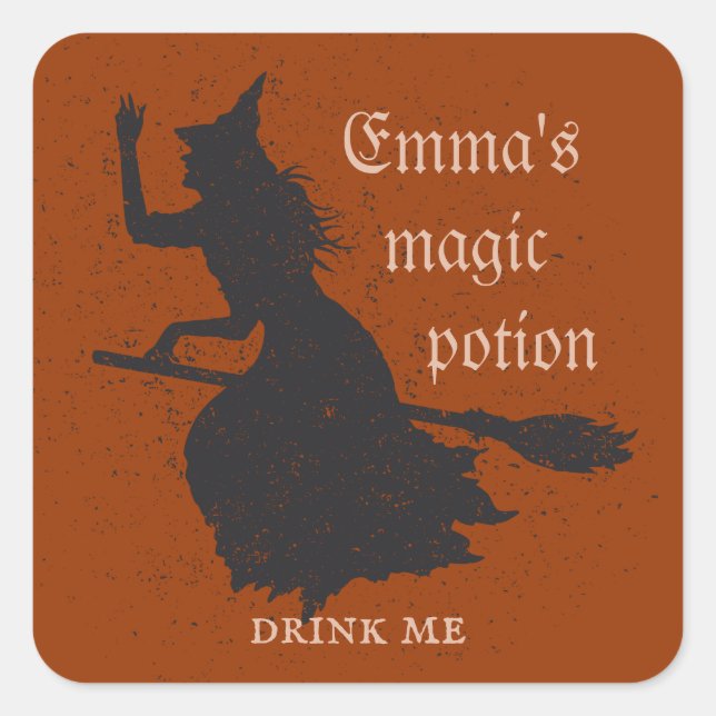 Witch Magic Potion Halloween Grunge Illustration Square Sticker (Front)
