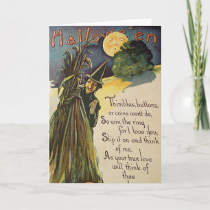 Witch Man In The Moon(Vintage Halloween Card) Card