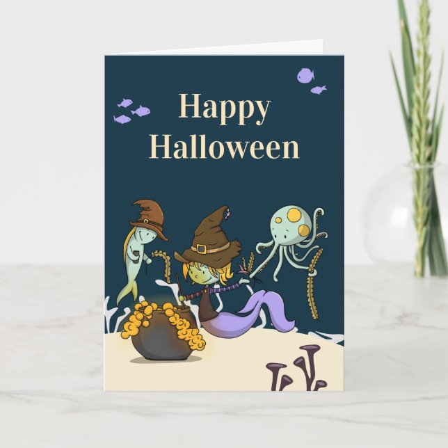 Witch mermaid making potions Halloween Card (Front)