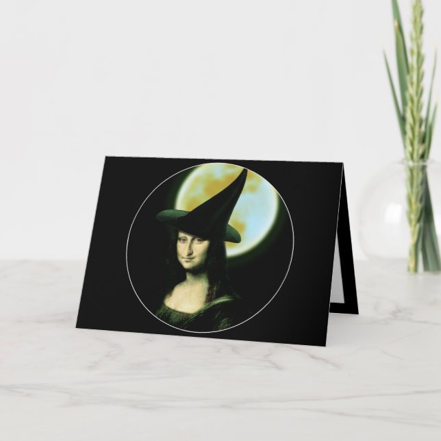 Witch Mona Lisa Halloween Full Moon Card (Front)