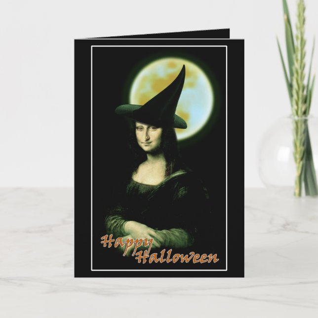 Witch Mona Lisa Halloween Full Moon Card (Front)