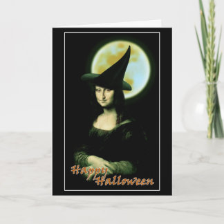 Witch Mona Lisa Halloween Full Moon Card
