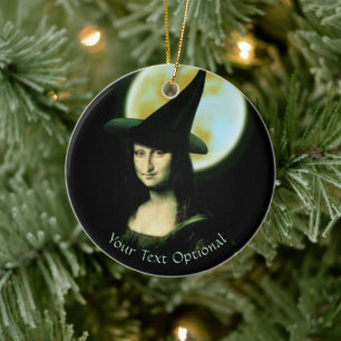 Witch Mona Lisa Halloween Full Moon Ceramic Ornament