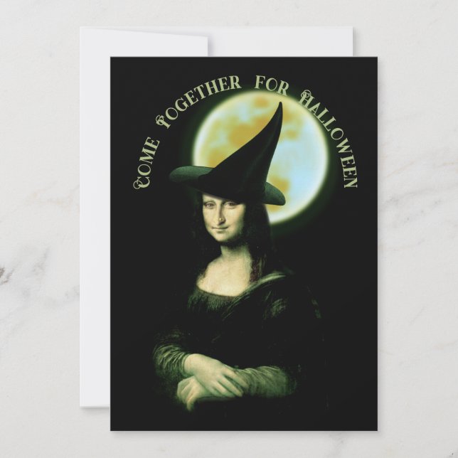 Witch Mona Lisa Halloween Full Moon Invitation (Front)