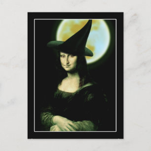 Witch Mona Lisa Halloween Full Moon Postcard