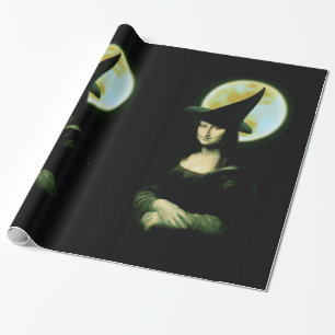 Witch Mona Lisa Halloween Full Moon Wrapping Paper