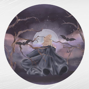 Witch Moon Bat Trees Halloween Classic Round Sticker