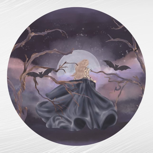 Witch Moon Bat Trees Halloween Classic Round Sticker (Creator Uploaded)