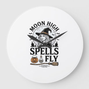 Witch Moon Shirt Vintage Engraving Halloween Tee_1 Large Clock