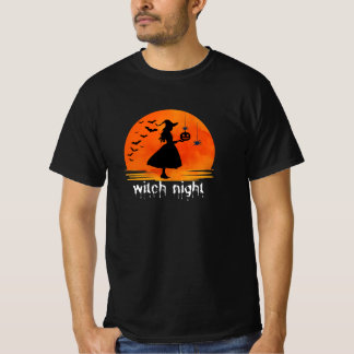 Witch Night Pumpkin Spiders Full Moon Silhouette H T-Shirt