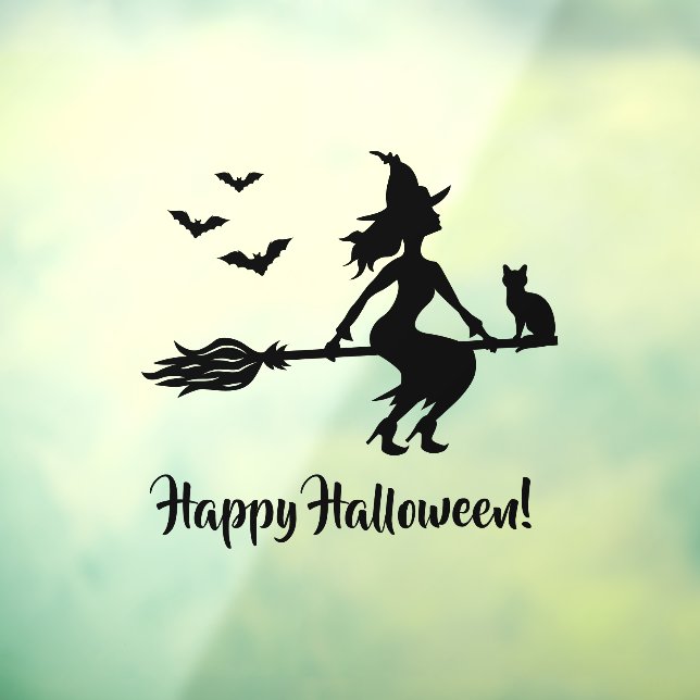 Witch On A Broom Happy Halloween Black Silhouette (Sheet 3)
