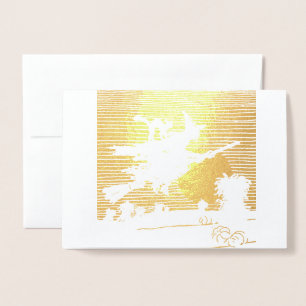 WITCH ON A BROOM HAPPY HALLOWEEN REAL Foil Card