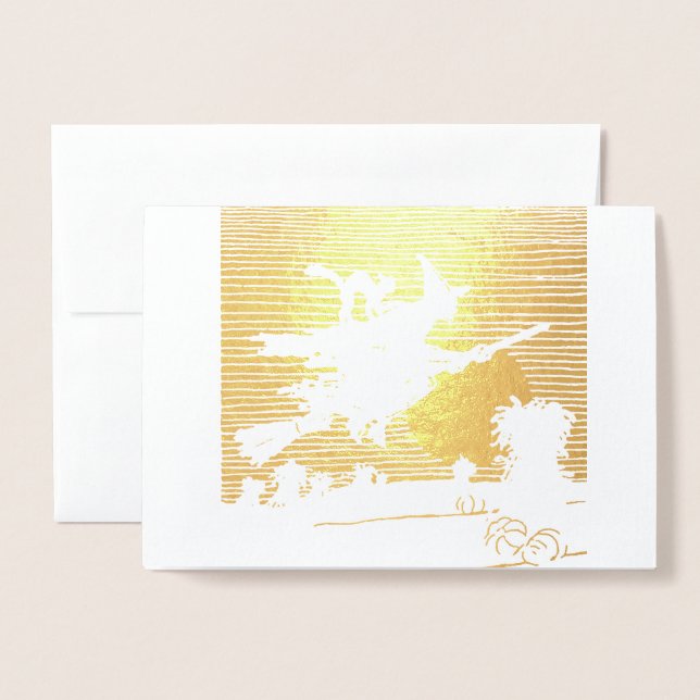 WITCH ON A BROOM HAPPY HALLOWEEN REAL Foil Card (Front With Envelope)