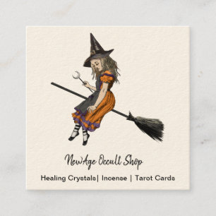 Witch on a Broom Occult Shop Square Business Card