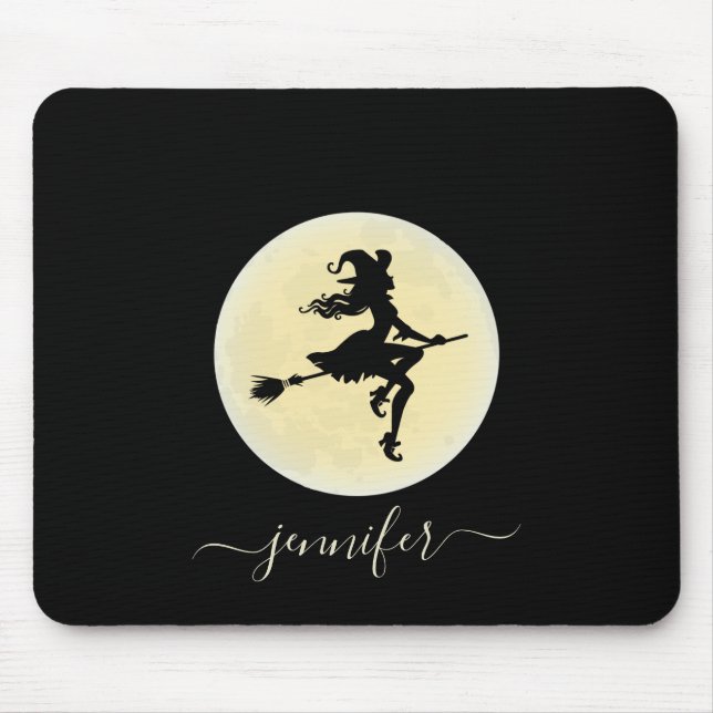 Witch on a broom personalised mouse pad (Front)