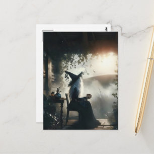 Witch on a Porch With Coffee Postcard