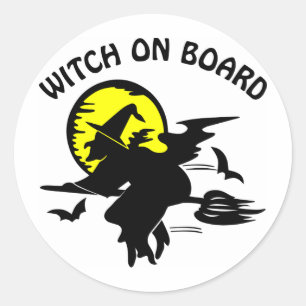 Witch On Board Classic Round Sticker