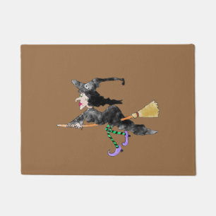 Witch On Broom Halloween  Doormat