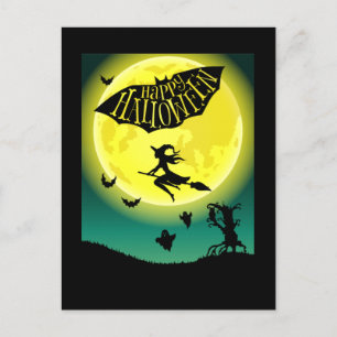 Witch On Broom Happy Halloween Holiday Postcard