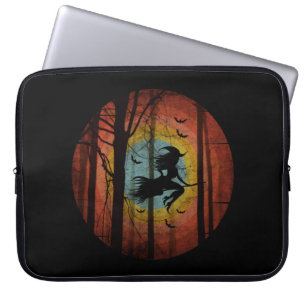 WITCH ON BROOM IN THE WOODS FOREST LAPTOP SLEEVE