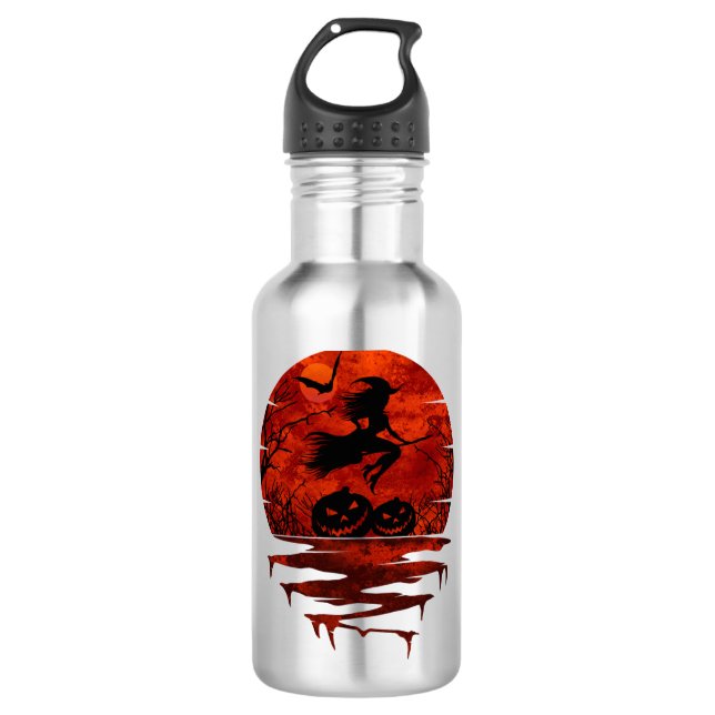 WITCH ON BROOM RED MOON 710 ML WATER BOTTLE (Front)