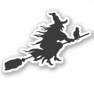 Witch on Broom with Cat silhouette