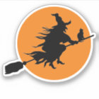 Witch on Broom with Cat silhouette and Moon