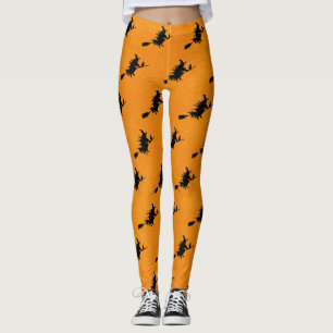 Witch on Broomstick Halloween Leggings