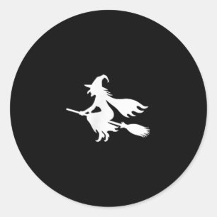 Witch On Broomstick Halloween Subtle Minimal Funny Classic Round Sticker