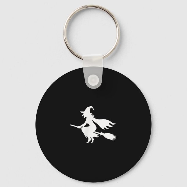 Witch On Broomstick Halloween Subtle Minimal Funny Key Ring (Front)
