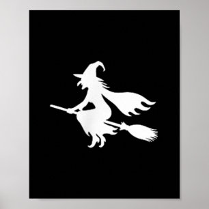 Witch On Broomstick Halloween Subtle Minimal Funny Poster
