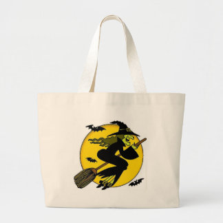 Witch On Broomstick Large Tote Bag
