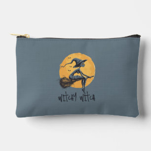 Witch On Broomstick Over Full Moon Accessory Pouch