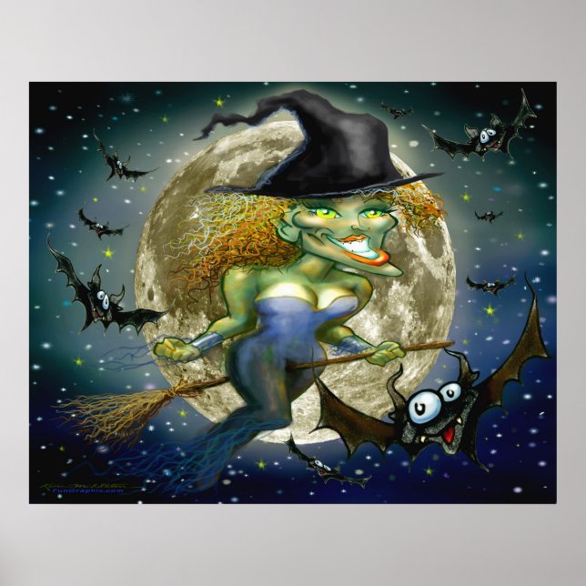 Witch on Broomstick Poster (Front)