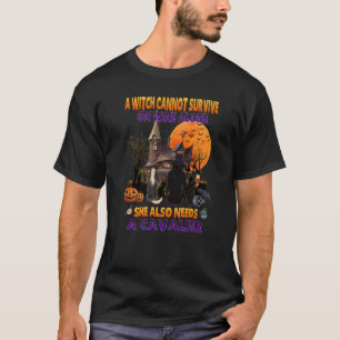 Witch On Wine She Needs A Cavalier Dog Halloween C T-Shirt