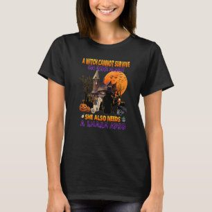 Witch On Wine She Needs A Lhasa Apso Dog Halloween T-Shirt
