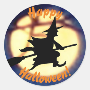 Witch Over Moon Halloween Stickers