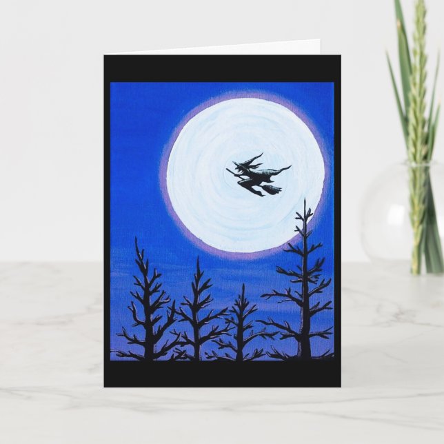 Witch over the Moon Halloween Greeting Card (Front)
