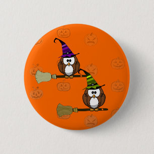 witch owl 6 cm round badge