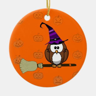 witch owl ceramic ornament