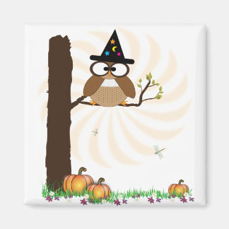 Witch Owl Halloween Magnet