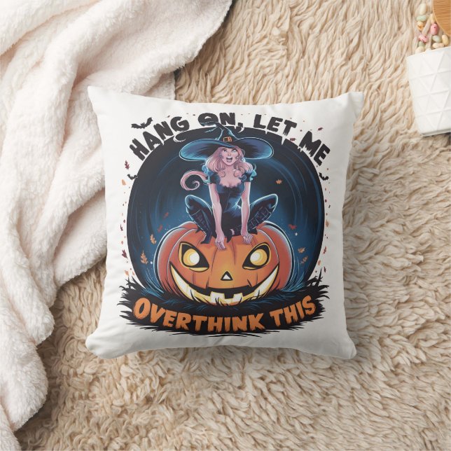 Witch perched on a pumpkin in a night sky cushion (Blanket)