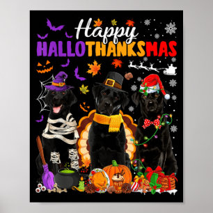 Witch Pilgrim Turkey Santa Black Labrador Dog Poster