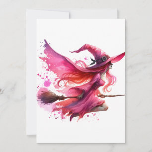 witch pink halloween day invitation