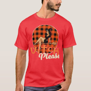 Witch Please Halloween Orange Plaid Retro Vintage T-Shirt