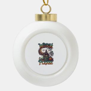 Witch Please Haunted House Crescent Moon Cauldron  Ceramic Ball Christmas Ornament