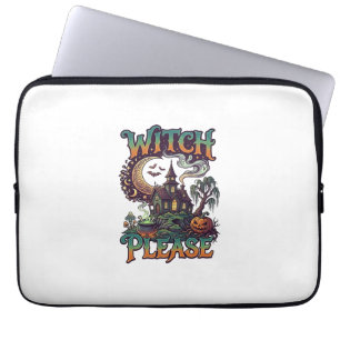 Witch Please Haunted House Crescent Moon Cauldron Laptop Sleeve