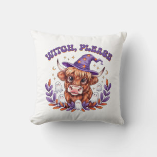Witch Please Highland Cow Halloween Cushion