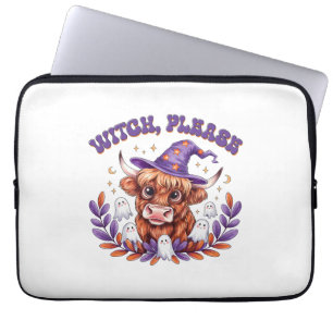 Witch Please Highland Cow Halloween Laptop Sleeve