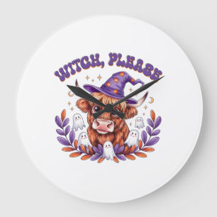 Witch Please Highland Cow Halloween Large Clock
